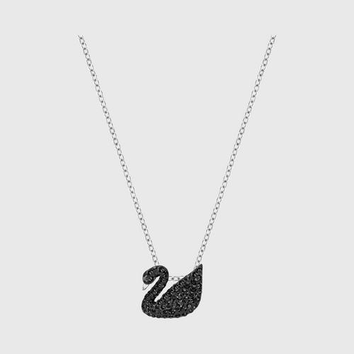 施华洛世奇 SWAROVSKI ICONIC SWAN 链坠, 黑色, 镀铑 颜色: 黑色 长度: 38 厘米 链坠: 1x1.2 厘米