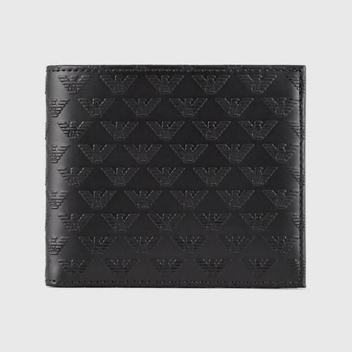 EMPORIO ARMANI Leather wallet with coin purse and all-over monogram