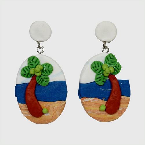 NANY OTOP Sea view earrings with coconut tree.
