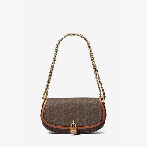 MICHAEL KORS Mila Small Empire Signature Logo Shoulder Bag Brown Luggage
