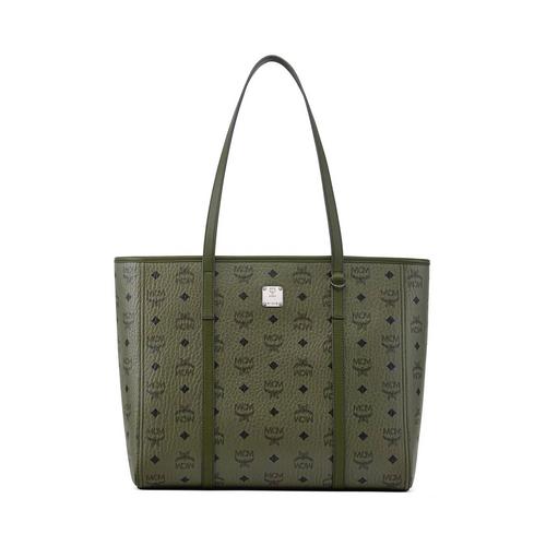 MCM Toni中号顶部拉链购物包 苔藓绿