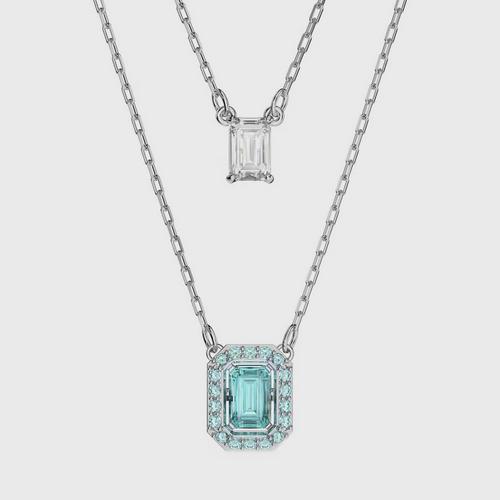 施华洛世 SWAROVSKI Millenia layered necklace Octagon cut, Blue, Rhodium plated