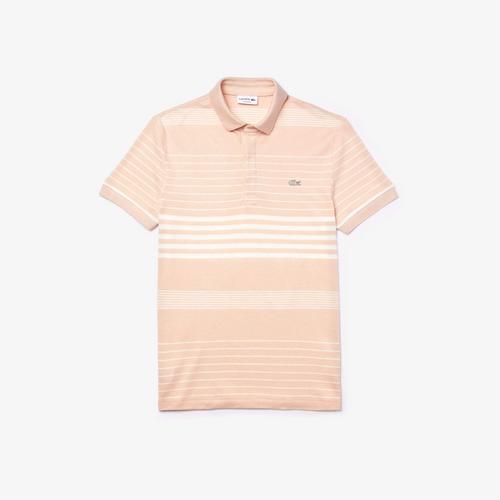 拉科斯特LACOSTE Men's Striped Polo Shirt (White/Pink) - Size 3 (S)