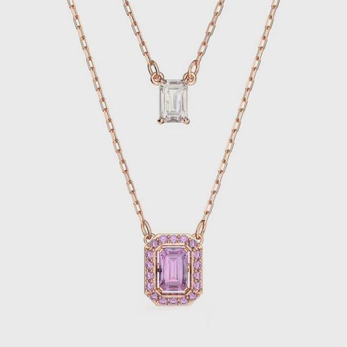 施华洛世 SWAROVSKI Millenia layered necklace Octagon cut, Purple, Rose
gold-tone plated