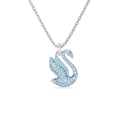 施华洛世 SWAROVSKI Iconic Swan pendant, Swan, Medium, Blue, Rhodium plated