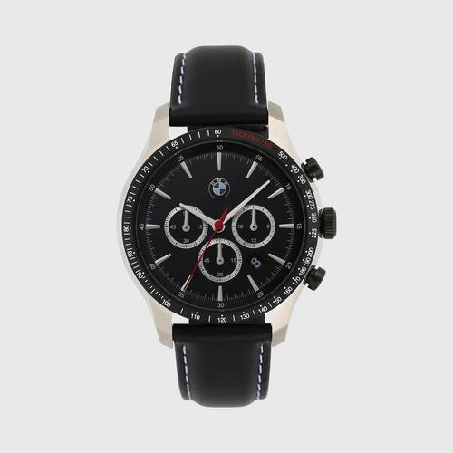 bmw计时码表50 mm黑色表盘 宝马计时码表黑色皮革手表
