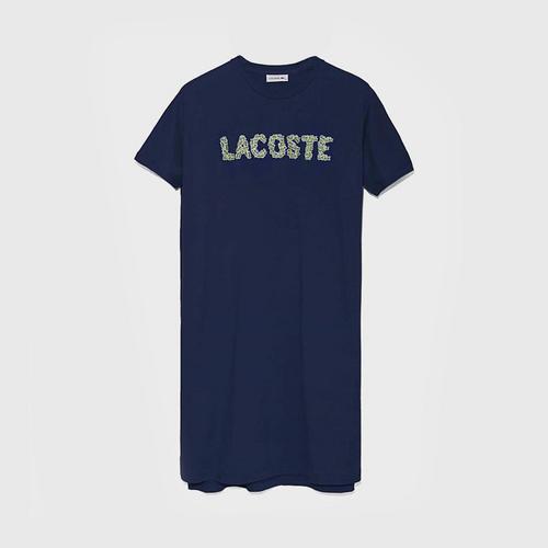 LACOSTE Women's Croco Magic Cotton T-shirt dress (Navy Blue) - Size 38