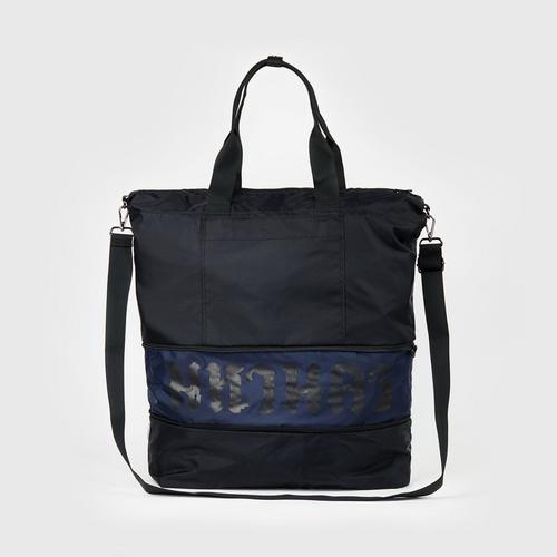 MAHANAKHON Expandable Folding Tote Bag With Luggage Sleeve Black&Navy
