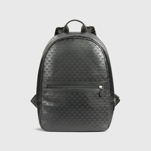 EMPORIO ARMANI Backpack in bovine leather with all-over logo print