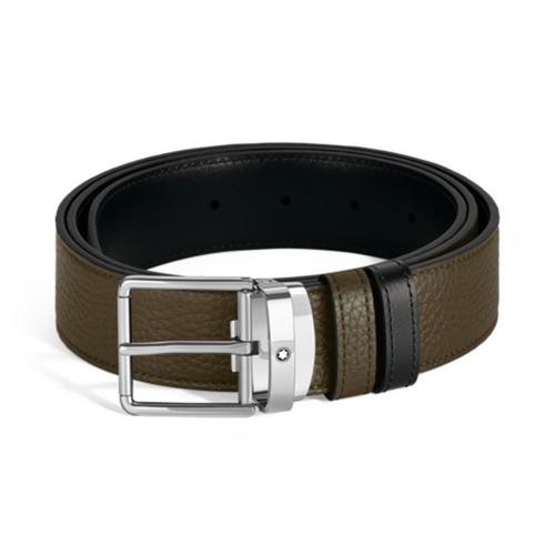 万宝龙针扣卡其绿/经典黑双面腰带 35mm