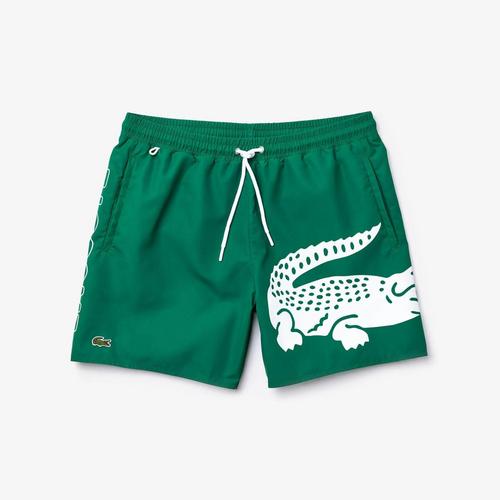 拉科斯特LACOSTE Men's Printed Green Shorts Swimsuit (Green) - Size S