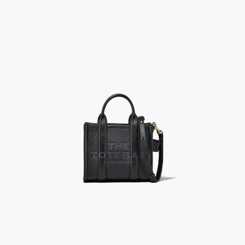 MARC JACOBS THE LEATHER MINI TOTE BAG IN BLACK