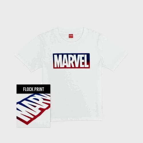 MARVEL Boy Logo T-Shirt Flock Print - White 3