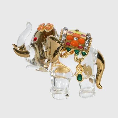 POP THEPHASIT Blown glass elephant with crystal in silk boxNo4
