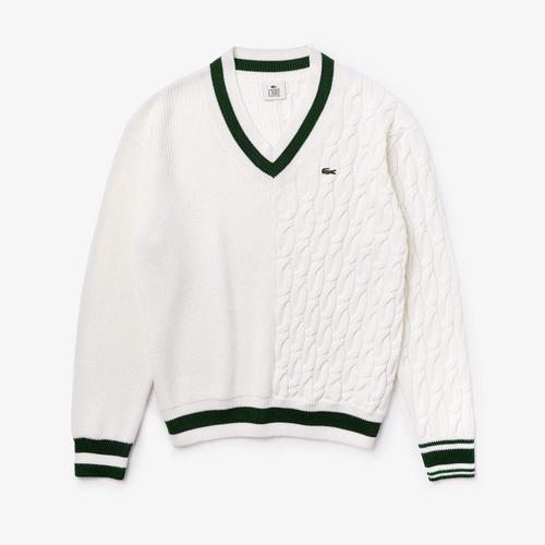 拉科斯特LACOSTE Live Wool Blend V-Neck Sweater (White) - Size XS