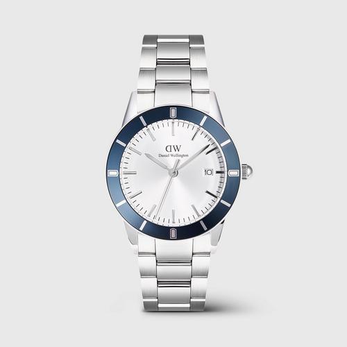 Daniel Wellington Iconic Paradigma 40 白色链节太阳纹蓝色表圈银色