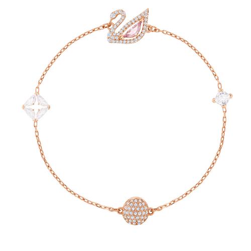 施华洛世奇DAZZLING SWAN 手链, 彩色设计, 镀玫瑰金色调 颜色: 粉红色 尺寸: 17.3 厘米