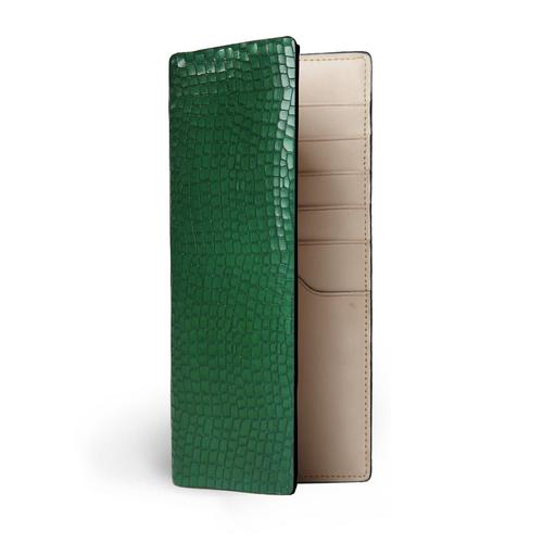 CONTAINER EMBOSSED CROC LONG WALLET GREEN
