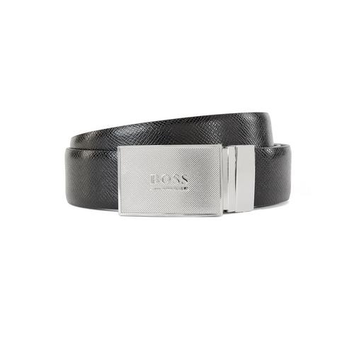 HUGO BOSS Reversible smooth and embossed leather belt with plaque buckle (Black)