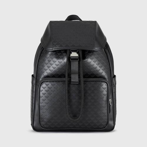 EMPORIO ARMANI Leather backpack with monogram motif