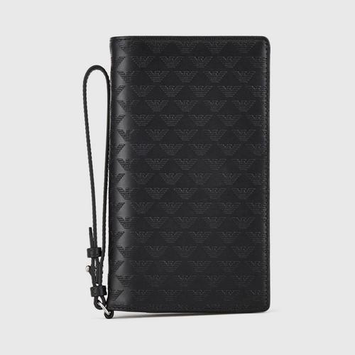 EMPORIO ARMANI Leather large currency wallet with embossed monogram