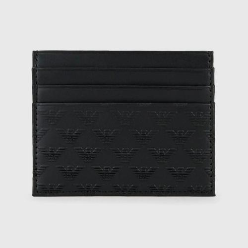 EMPORIO ARMANI Leather cardholder with all-over logo print