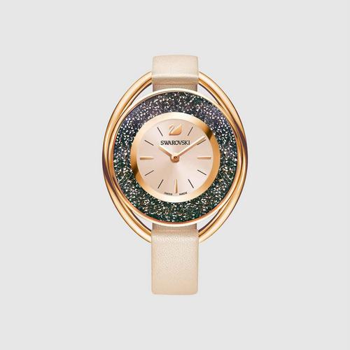 SWAROVSKI Crystalline Oval Watch, Leather strap, Beige, Rose gold tone