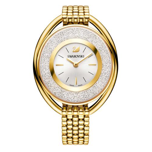 SWAROVSKI Crystalline Oval Watch, Metal bracelet, White, Gold-tone PVD