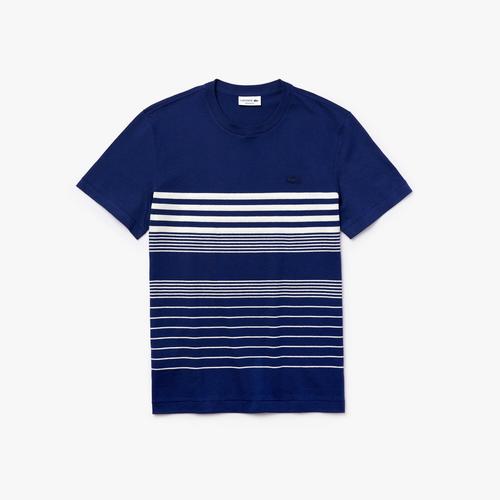 LACOSTE Men's Striped Cotton and Linen T-Shirt - 4