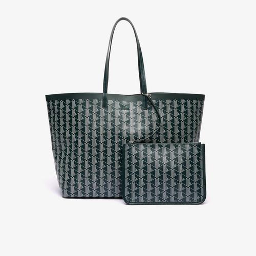 LACOSTE Zely Coated Canvas Monogram Large Tote GREEN