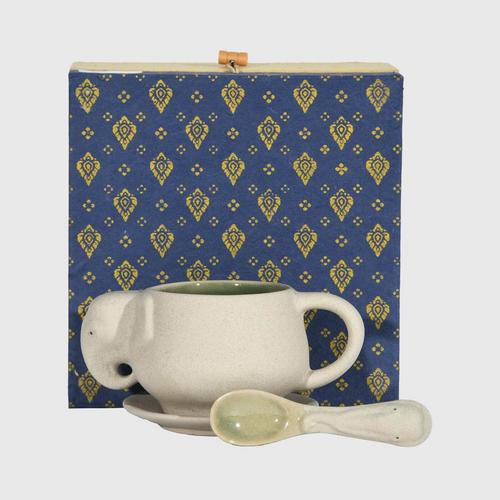 EKAWAT INDRACHAI Baanchang Ceramic Elephant Coffee Cup with Saa Paper Box