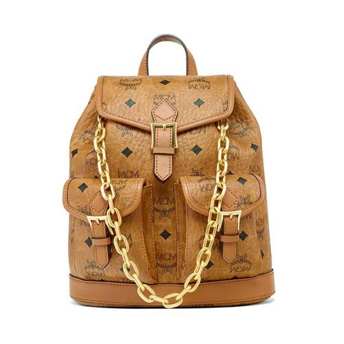 MCM Aren迷你抽绳双肩包（Visetos） 干邑棕