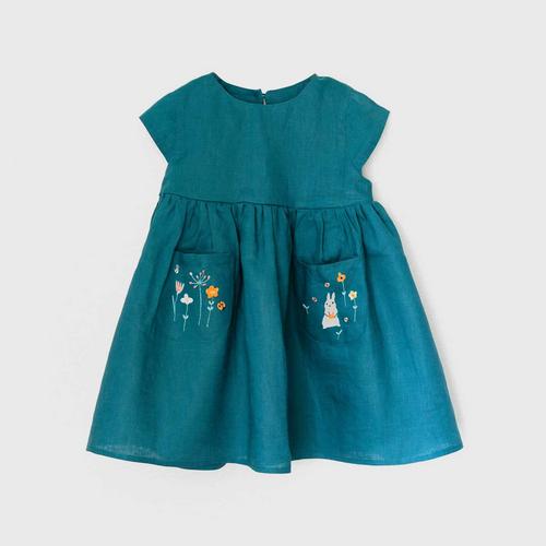 TINY MOON Lola Dress with Embroidery 2-3Y - Ocean