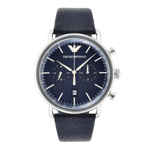 EMPORIO ARMANI Aviator Chronograph Blue Leather Watch