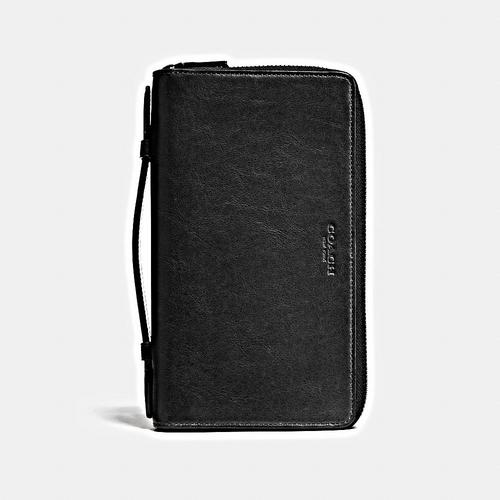 COACH Sport Calf Dbl Zip Travel Organizer - BLACK