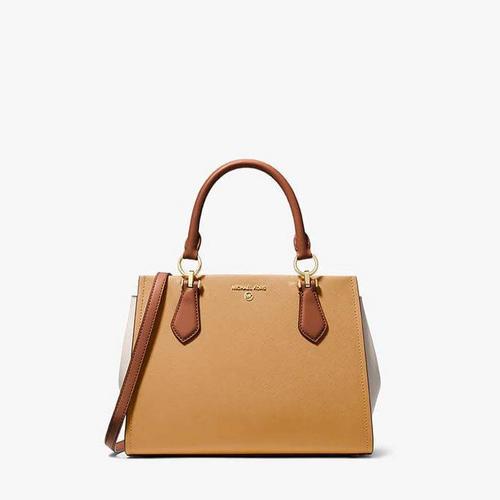 MICHAEL KORS Marilyn Medium Color-Block Saffiano Leather Satchel PLE PNUT/LUG
