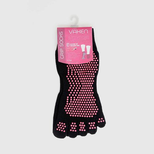 VAKEN Grip Socks Full Toe-1 Pair/Pack - Black Dot Pink (S/M)