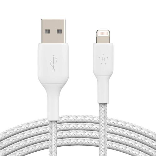 Belkin Braided 12W USB-A to Lightning Cable 2M-White
