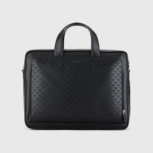 EMPORIO ARMANI Leather briefcase with all-over eagle print
