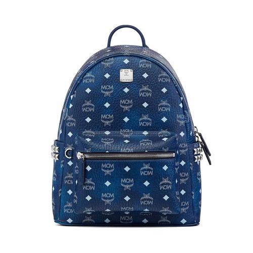 MCM Stark铆钉Visetos双肩包 中号蓝色Visetos