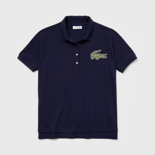 LACOSTE Women's Relaxed Fit Croco Magic Logo Piqué Polo (Marine) - Size L