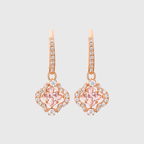 SWAROVSKI Sparkling Dance Clover Pierced Earrings, Pink, Rose-gold tone plated