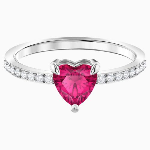 SWAROVSKI One Heart Ring, Red, Rhodium plated-Size 52