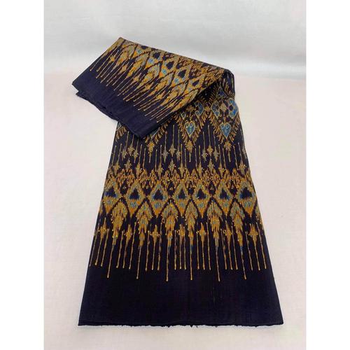 GOLD SILK - Mudmee silk, ancient pattern, engraved with gold, navy blue,
matathong, size 1x2 m.
