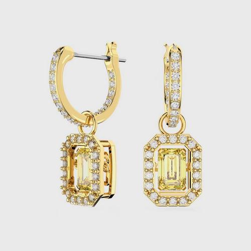 施华洛世 SWAROVSKI Millenia drop earrings Octagon cut, Yellow, Gold-tone plated
