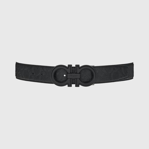 FERRAGAMO Reversible and adjustable Gancini belt Black/Denim size 105