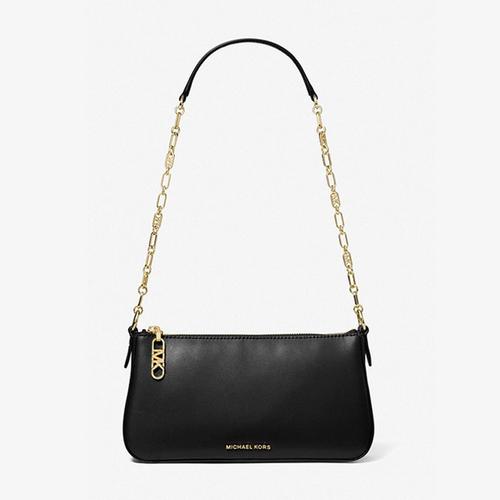 MICHAEL KORS Empire Medium Leather Chain-Link Pochette Black