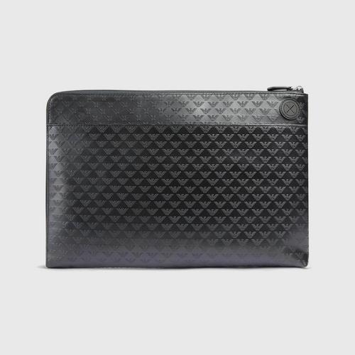 EMPORIO ARMANI Document holder in leather with all-over logo