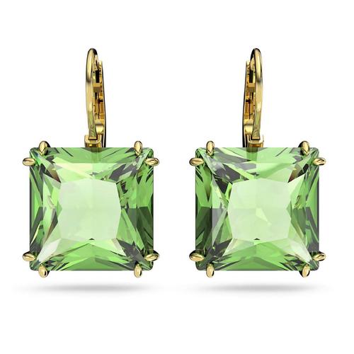施华洛世 SWAROVSKI Millenia drop earrings Square cut, Green, Gold-tone plated