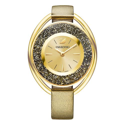 SWAROVSKI Crystalline Oval Watch, Leather strap, Golden, Gold-tone PVD